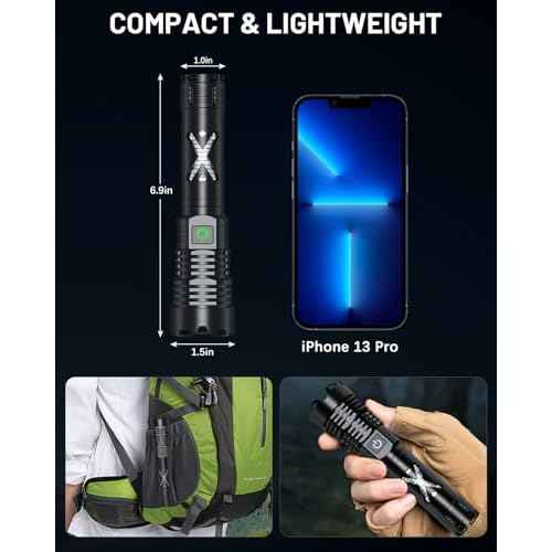 150000 Lumen Rechargeable Flashlight, 5 Modes Mini Handheld Powerful Flashlight, Zoomable Waterproof Tactical Flashlights for Outdoor Hiking Camping Enthusiasts
