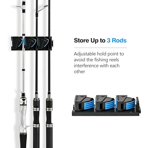 RESTCLOUD Blue Vertical Fishing Rod Holder with 3 Slots – Wall Mount Rack