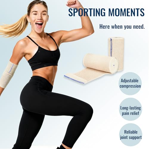 Lataala 6 Pack Elastic Bandage Wrap 4-inch Support & First Aid for Legs, Ankle, Knee, Foot, Reusable, Latex-Free