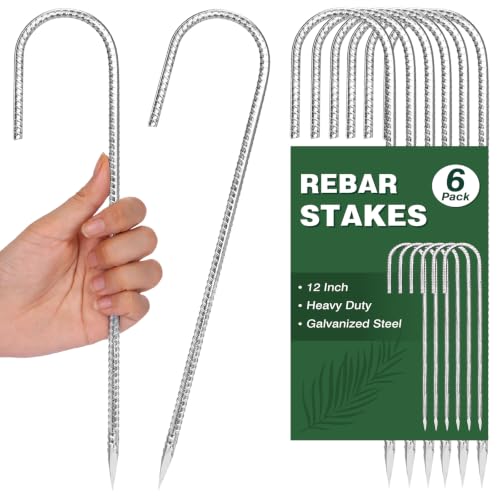 12 Inch J Hook Metal Tent Stakes - 6 Pack Silver