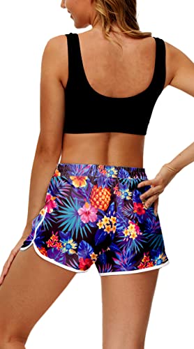 Hawaiian Tropical Print Beach Swim Shorts with Pockets - X-Large Pineapple