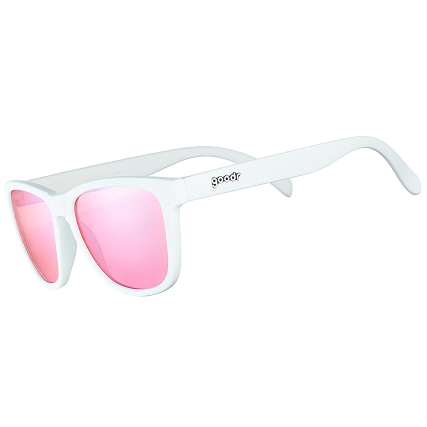 goodr Au Revoir, Gopher Polarized Sunglasses, Medium Sized (OG), White Solid Frame with Rose High Contrast Lenses, UV400 Protection, No Slip, No Bounce