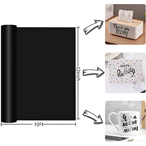 Permanent Vinyl Roll - Matte Black Adhesive, 12" x 10 FT