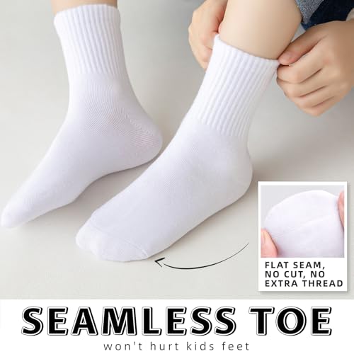 Kids Socks Boys Girls Athletic Crew, Seamless Toe, Cotton, 6 Pairs