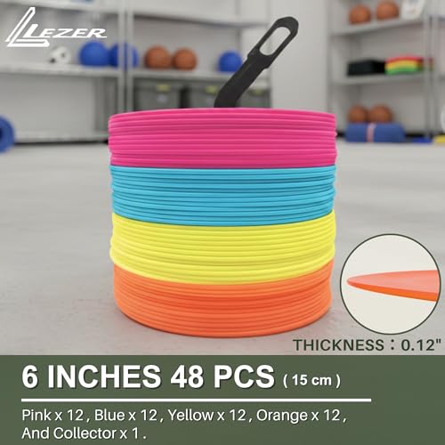 Flat Training Cones - 6 Inch, 48 Pcs, Durable Spot Markers for Soccer & Agility