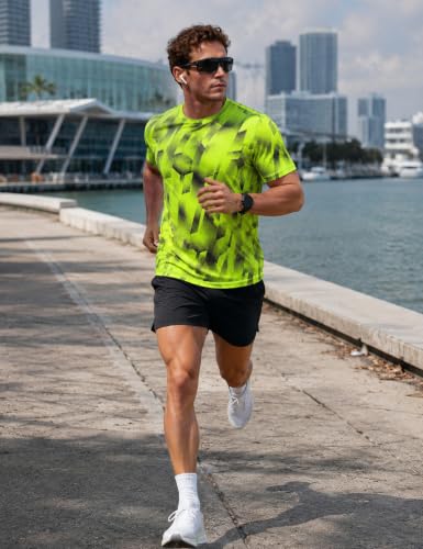 Zengjo Quick Dry Men’s Athletic T-Shirt - Neon Green, Medium, Moisture Wicking