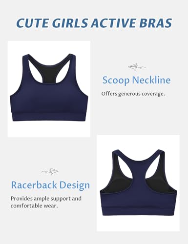 Dovio Girls Navy Sports Bra 7-8 Years Fully Lined with 10+ Pads, Activewear