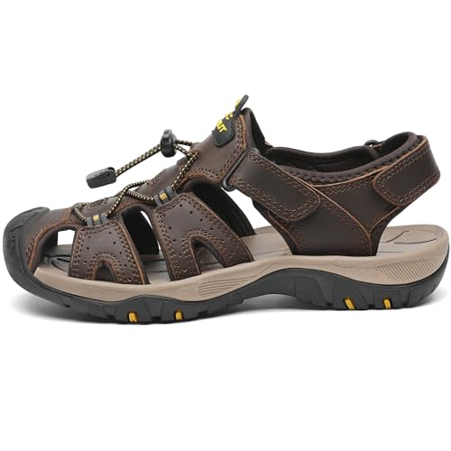 Mens Closed Toe Hiking Sandals - E-Darkbrown Leather Water Shoes