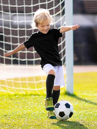 Kids Soccer Socks - Cotton Toddler Knee High Socks for 3-6 Years - Solid Black