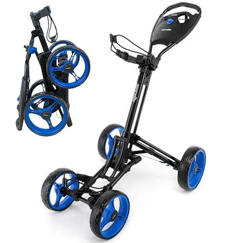 Lightweight Foldable Golf Push Cart - 4-Wheel Compact Trolley with Adjustable Handle