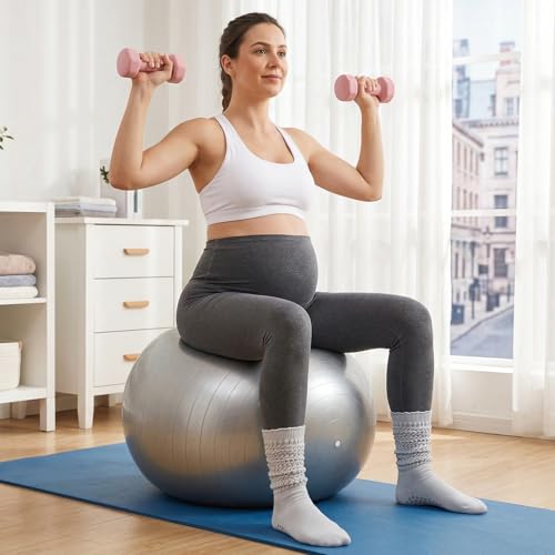 5 Pairs Slouchy Pilates Socks with Grips - White, Light Gray, Khaki, Dark Gray, Black