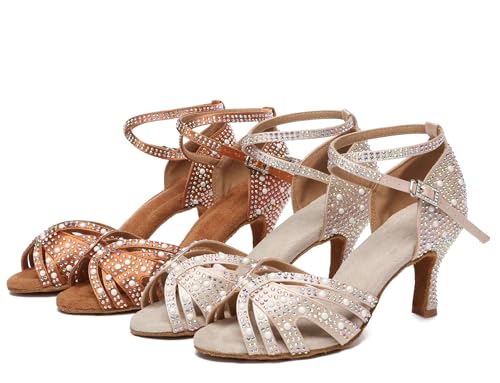 Minishion Nude 3" Heel Rhinestone Dance Shoes for Women - Wedding & Bridal Sandals