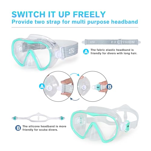 EXP VISION Aqua Dive Mask with Anti-Fog Wide View Snorkeling Goggles - Adult, Tempered Glass, Nose Cover