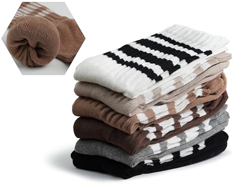 BomKinta 6 Pairs Striped Crew Socks Women Cotton Size 5-10 – Mix Color