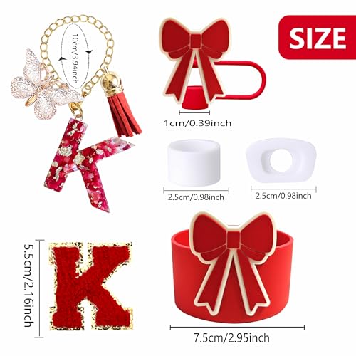 Red Accessories Set for Stanley Cup - K Initial Charm