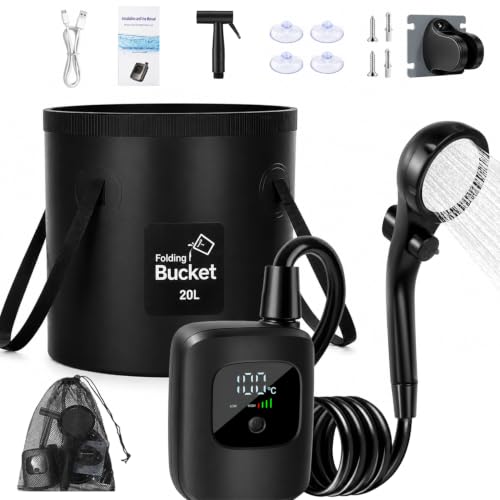 Cinlinso Black Rechargeable Portable Camping Shower with Long Battery Life