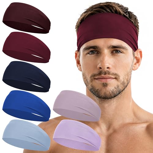 7 Pack Non-Slip Sports Headbands - Moisture Wicking Workout Sweatbands - Multi