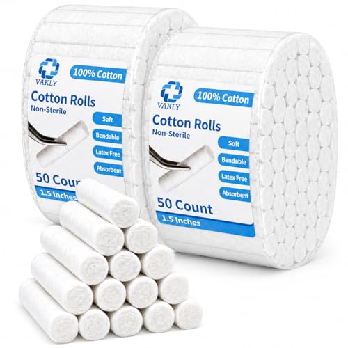 Medium Dental Cotton Rolls - 1.5 Inch Absorbent Mouth Gauze - 100 Count