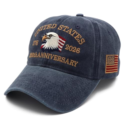 Hiwelove 250th Anniversary USA Hat Navy Blue One Size Patriotic Baseball Cap