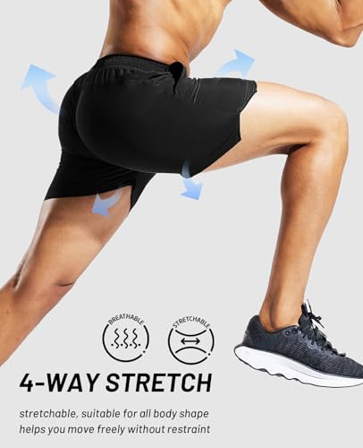 MIER Men's 5-Inch Black Running Shorts Dry Fit Lightweight Athletic Gym Workout