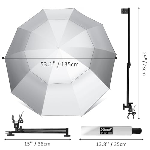 XLINGZA Double Layer XXL UPF 50+ Beach Umbrella w/ Adjustable Clamp Titanium Silver