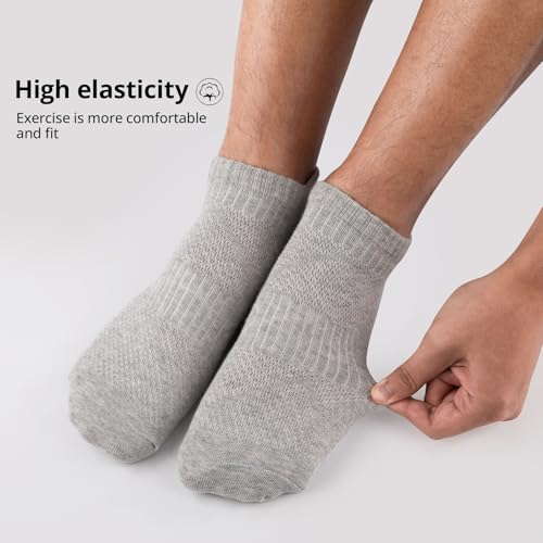 Mens Cotton Ankle Socks - 6 Pairs Breathable Sports Set - Black, White, Grey
