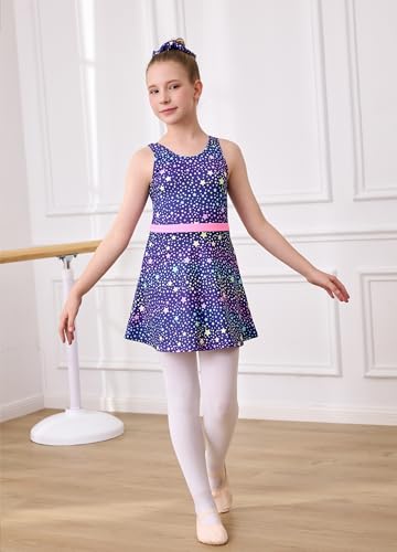 Gymnastics Leotard for Girls - Purple Star, 7-8 Years