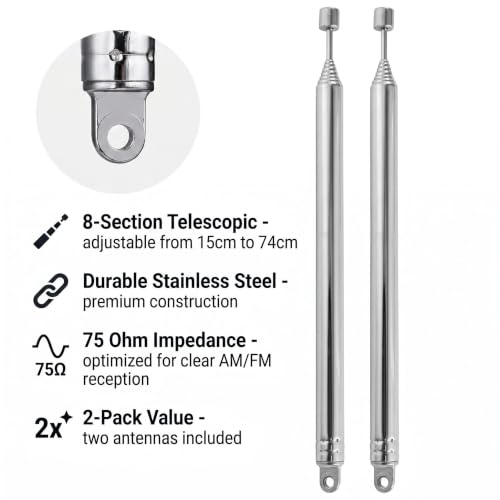 Telescopic 8-Section Radio Antenna Replacement - 2-Pack