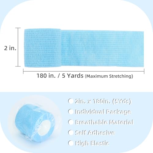 Self-Adhesive Bandage Wrap - SkyBlue - 2 Inch x 5 Yards - 6 Pack