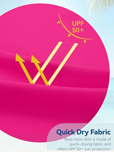 Kids Neon Swim Shirt - UPF 50+ Dry Fit Rash Guard - Neon Rose Red - 5-6 Years