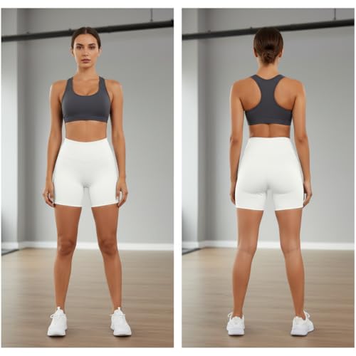 Hi Clasmix High Waisted Workout Biker Shorts Women 5" Tummy Control Large White
