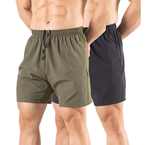 Men's 5" Quick Dry Running Shorts - 2 Pack Athletic Gym Shorts with Zipper Pockets