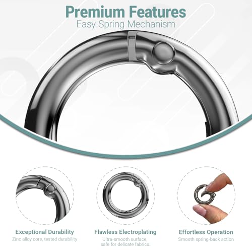 20pcs Zinc Alloy Round Carabiner Clips - Gray, 1/2 Inch