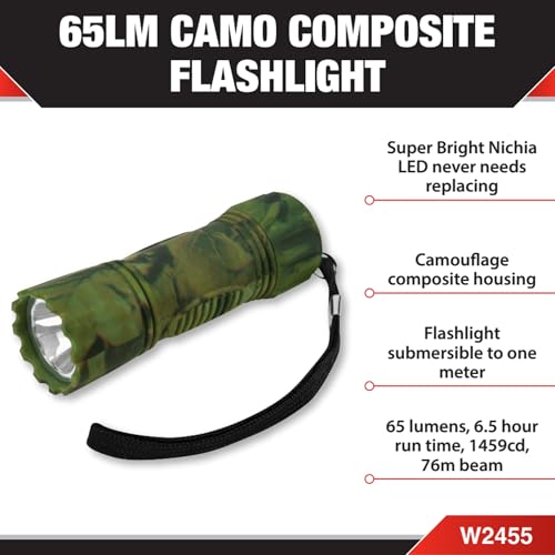 Compact LED Flashlight - 65 Lumen Camo Lightweight Design