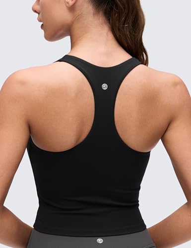 CRZ YOGA Butterluxe V Neck Crop Tank Top for Yoga Medium Black