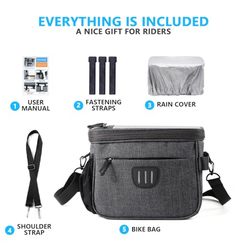 Bike Handlebar Bag with Rain Cover & Shoulder Strap - Bicycle Storage Organizer