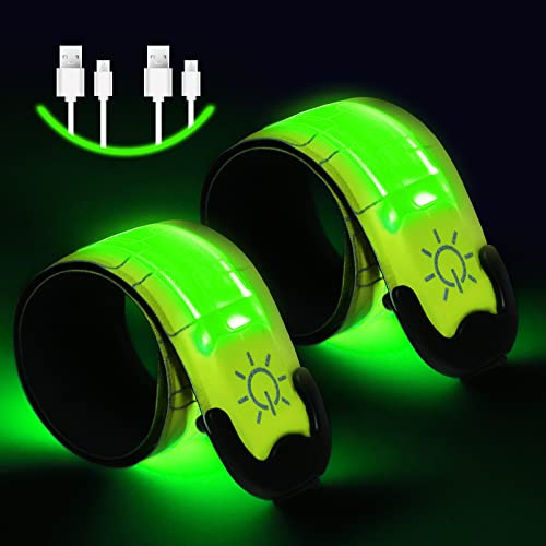 LED Armbands - Rechargeable High Visibility Reflective Lights, 2 Pack - Green