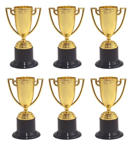Mini Trophy Cups - 6 Pack Plastic Gold Award Trophies, 4 Inch