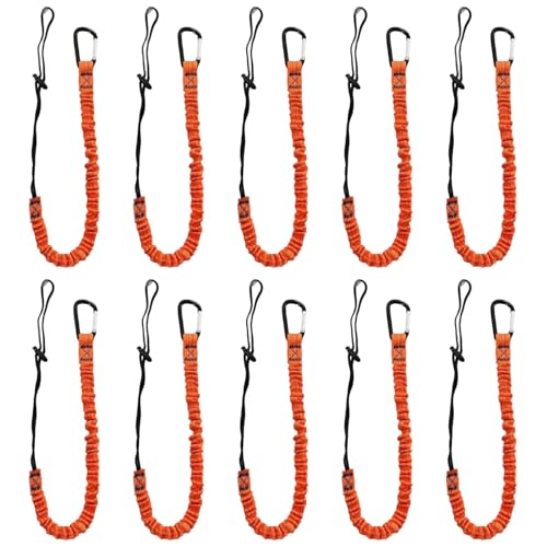 10pcs Retractable Tool Lanyards for Hand Tools with Carabiner and Adjustable Loop End, Extendable Length 31.5 "-43.3", Aluminum Screw Lock Carabiner with Shock Cord Stopper