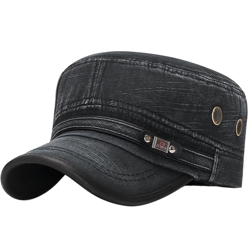 YeeHeen Unisex Military Army Cap Black One Size Flat Top Washed Cotton Hat