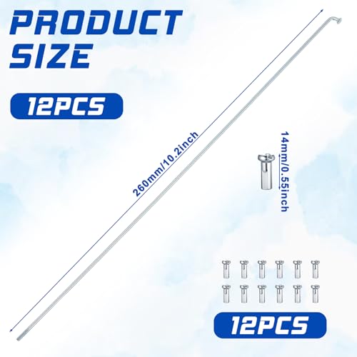 12PCS Stainless Steel Bicycle Spokes - 26cm Universal Fit