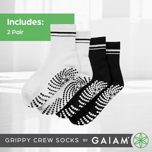Non-Slip Grippy Crew Socks for Pilates & Yoga - White, 2-Pack