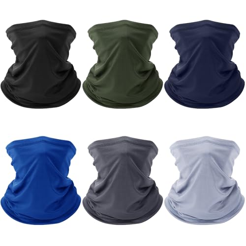 Neck Gaiter 6 Pack - Summer UV Dust Mask - Black, Army Green, Navy Blue, Dark Blue, Dark Grey, Light Grey