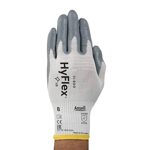 Ansell HyFlex 11-800 Nylon Glove, Gray Foam Nitrile Coating, Knit Wrist Cuff, Medium, Size 8 (Pack of 12)