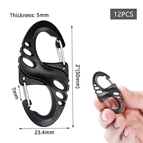 12 Pack Black 2" Plastic Carabiner Clips - Keychain Hooks