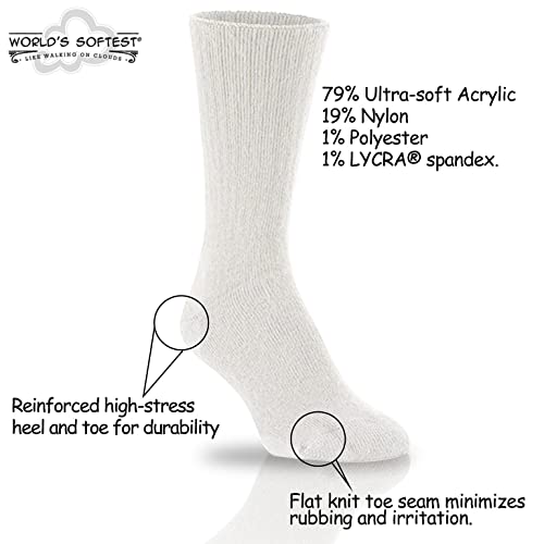 World's Softest Classic Crew Socks Medium White - Ultra Soft Unisex Socks