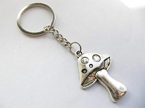 Antique Silver Mushroom Charm Keychain - Handmade Plant Jewelry