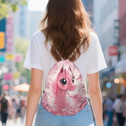 Cherry Blossom Horse Drawstring Backpack - Lightweight Cinch Sack