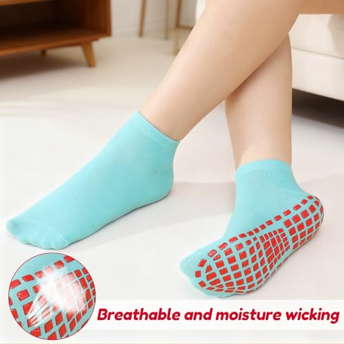 Non-Slip Yoga & Pilates Socks for Women - 4 Pairs, Blue & Red/Orange