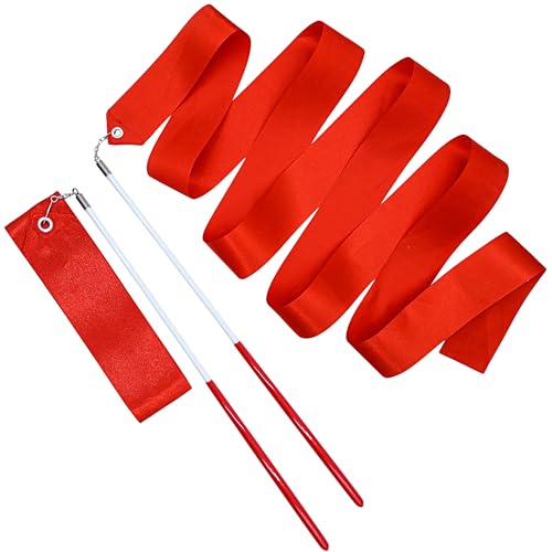 2pcs Rhythmic Gymnastics Ribbon Wands - 78.7 Inch Dance Streamers - Red